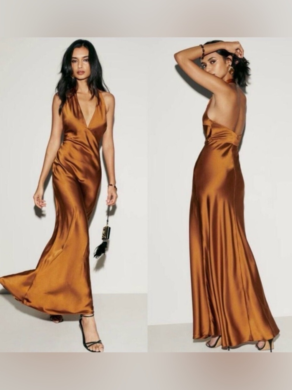 NWT Reformation Daniella Silk Maxi Deep V Dress Copper Size 8P